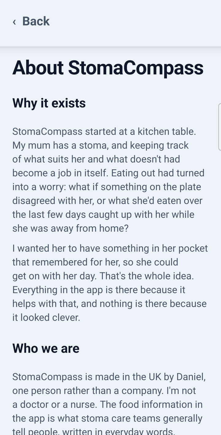 The About page inside the app